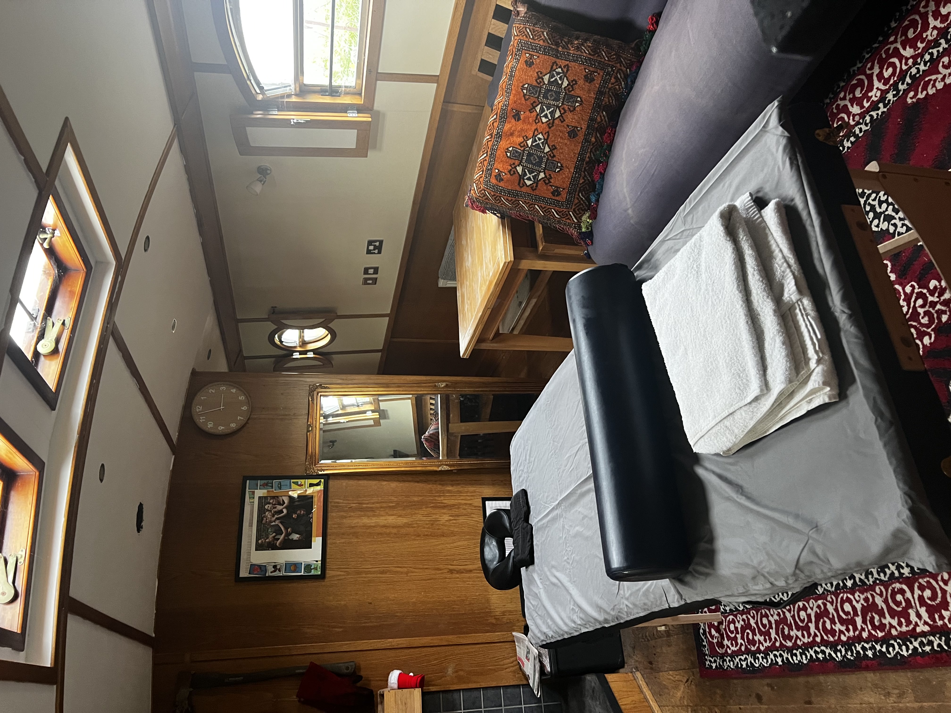 massage table set up in narrow boat
